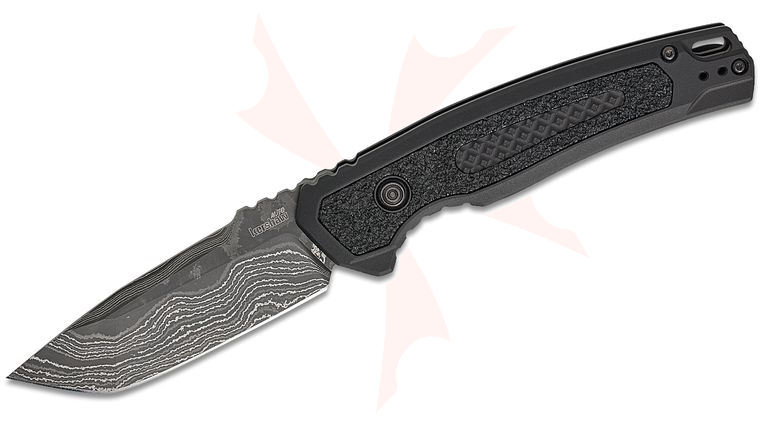Kershaw 7105DAM Launch 16 AUTO Folding Knife 3.45 inch Damascus Tanto Plain Blade, Black Aluminum Handles with Trac-Tec Inlays, Reversible Clip