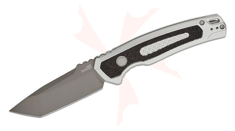 Kershaw 7105RAW Launch 16 AUTO Folding Knife 3.45 inch CPM-M4 Gray Cerakote Tanto Plain Blade, Raw Aluminum Handles with Trac-Tec Inlays, Reversible Clip