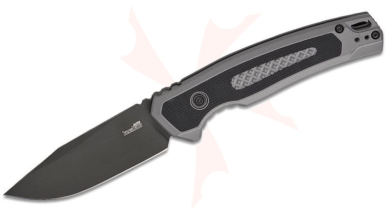 Kershaw 7106GRY Launch 21 Button Lock AUTO Folding Knife 3.45 inch CPM-M4 Black PVD Drop Point Blade, Gray Aluminum Handles with Black G10 Inlays, Deep Carry Reversible Clip