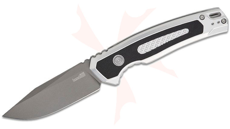 Kershaw 7106RAW Launch 21 Button Lock AUTO Folding Knife 3.45 inch CPM-M4 Gray PVD Drop Point Blade, Raw Aluminum Handles with Black G10 Inlays, Deep Carry Reversible Clip