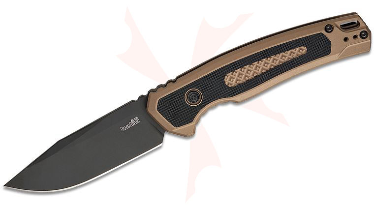 Kershaw 7106 Launch 21 Button Lock AUTO Folding Knife 3.45 inch CPM-M4 Black PVD Drop Point Blade, Flat Dark Earth Aluminum Handles with Black G10 Inlays, Deep Carry Reversible Clip