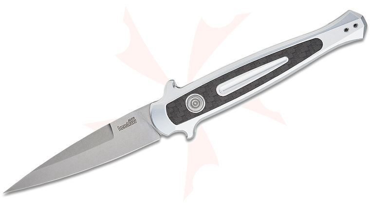 Kershaw 7150RAW Launch 8 Button Lock AUTO Folding Knife 3.5 inch Stonewashed CPM-154 Spear Point Blade, Raw Aluminum Handles w/ Carbon Fiber Inlay