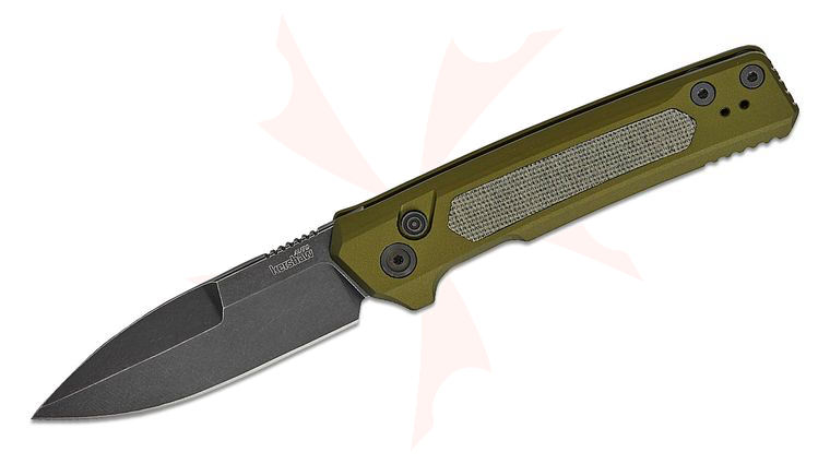 Kershaw 7205 Launch 22 AUTO Folding Knife 3.45 inch CPM-MagnaCut BlackWash Spear Point Blade, OD Green Aluminum Handles with Black Canvas Micarta Inlays, Reversible Clip