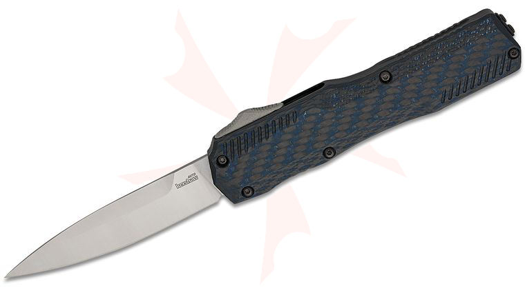 Kershaw 9000CFBLU Matt Diskin Livewire OTF AUTO Knife 3.3 inch CPM-MagnaCut Stonewashed Spear Point Blade, Blue/Black Carbon Fiber and Black Aluminum Handles, Reversible Clip