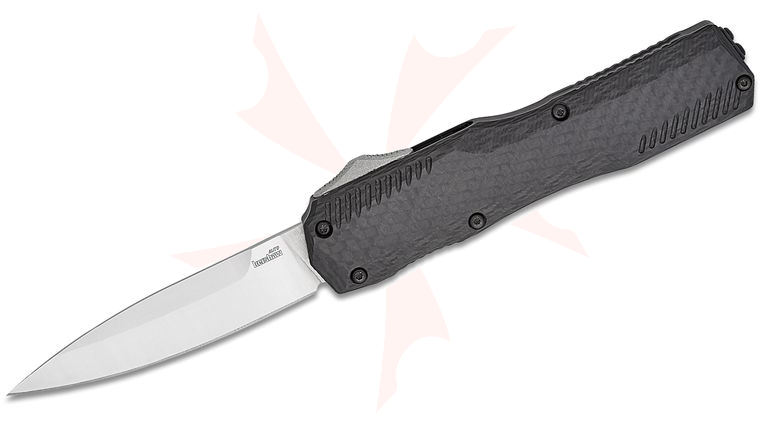 Kershaw 9000CF Matt Diskin Livewire OTF AUTO Knife 3.35 inch CPM-MagnaCut Stonewashed Spear Point Blade, Black Aluminum Handles with Carbon Fiber Top, Reversible Clip