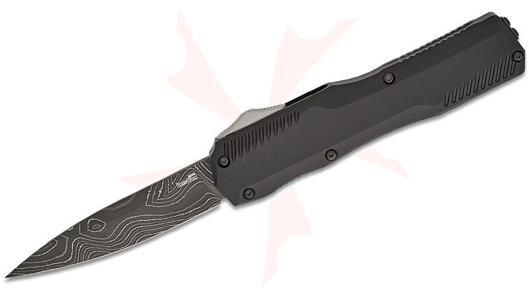 Kershaw 9000DAM Matt Diskin Livewire OTF AUTO Knife 3.3 inch Damascus Spear Point Blade, Black Aluminum Handles, Reversible Clip