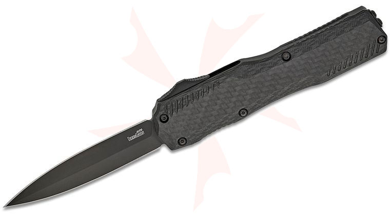 Kershaw 9000DECF Matt Diskin Livewire OTF AUTO Knife 3.45 inch CPM-MagnaCut Black PVD Double Edge Dagger Blade, Carbon Fiber Handles, Reversible Clip