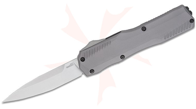 Kershaw 9000 Matt Diskin Livewire OTF AUTO Knife 3.3 inch CPM-MagnaCut Stonewashed Spear Point Blade, Gray Aluminum Handles, Reversible Clip