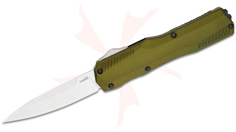 Kershaw 9000OL Matt Diskin Livewire OTF AUTO Knife 3.3 inch CPM-MagnaCut Stonewashed Spear Point Blade, Olive Green Aluminum Handles, Reversible Clip