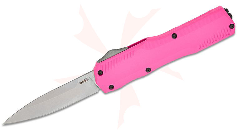Kershaw 9000PINK Matt Diskin Livewire OTF AUTO Knife 3.3 inch CPM-MagnaCut Stonewashed Spear Point Blade, Pink Aluminum Handles, Reversible Clip