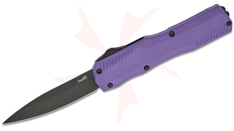 Kershaw 9000PURBLK Matt Diskin Livewire OTF AUTO Knife 3.45 inch CPM-MagnaCut Black PVD Drop Point Blade, Purple Aluminum Handles, Reversible Clip