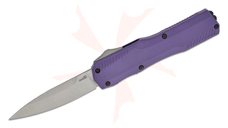 Kershaw 9000PUR Matt Diskin Livewire OTF AUTO Knife 3.3 inch CPM-MagnaCut Stonewashed Spear Point Blade, Purple Aluminum Handles, Reversible Clip
