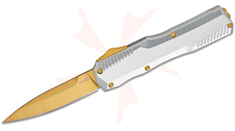Kershaw 9000RAWGLD Matt Diskin Livewire OTF AUTO Knife 3.3 inch CPM-MagnaCut Gold Spear Point Blade, Raw Aluminum Handles, Reversible Clip