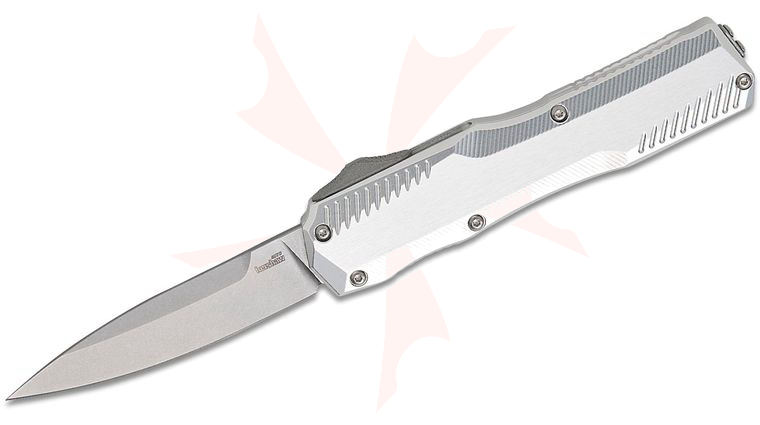 Kershaw 9000RAW Matt Diskin Livewire OTF AUTO Knife 3.3 inch CPM-MagnaCut Stonewashed Spear Point Blade, Raw Aluminum Handles, Reversible Clip