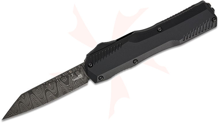 Kershaw 9000RDAM Matt Diskin Livewire OTF AUTO Knife 3.3 inch Damascus Reverse Tanto Blade, Black Aluminum Handles, Reversible Clip