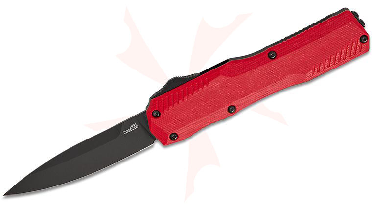Kershaw 9000RDG Matt Diskin Livewire OTF AUTO Knife 3.3 inch CPM-MagnaCut Black PVD Spear Point Blade, Red G10 and Black Aluminum Handles, Reversible Clip