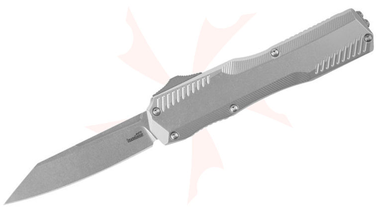 Kershaw 9000R Matt Diskin Livewire OTF AUTO Knife 3.3 inch CPM-MagnaCut Stonewashed Reverse Tanto Blade, Raw Aluminum Handles, Reversible Clip
