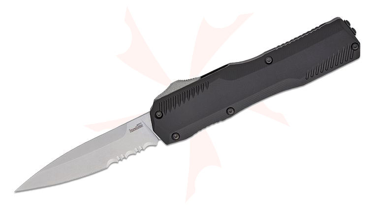 Kershaw 9000ST Matt Diskin Livewire OTF AUTO Knife 3.3 inch CPM-MagnaCut Stonewashed Spear Point Combo Blade, Black Aluminum Handles, Reversible Clip