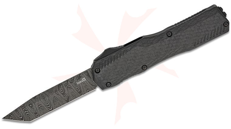 Kershaw 9000TCFDAM Matt Diskin Livewire OTF AUTO Knife 3.3 inch Damascus Tanto Blade, Carbon Fiber and Black Aluminum Handles, Reversible Clip