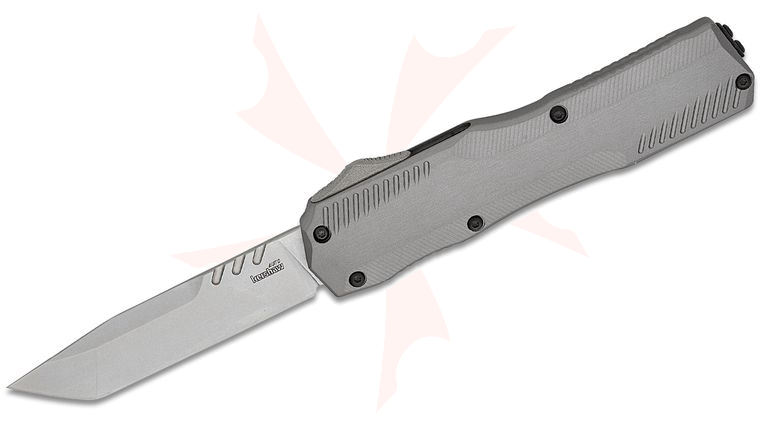 Kershaw 9000TGRYSW Matt Diskin Livewire OTF AUTO Knife 3.3 inch CPM-MagnaCut Stonewashed Tanto Blade, Gray Aluminum Handles, Reversible Clip
