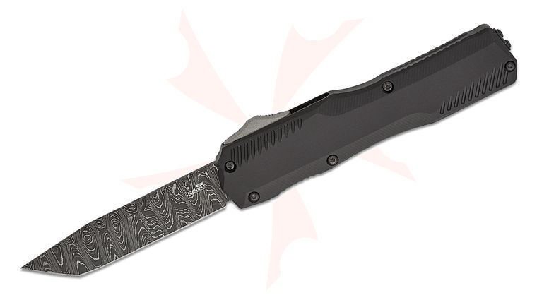 Kershaw 9000TDAM Matt Diskin Livewire OTF AUTO Knife 3.3 inch Damascus Tanto Blade, Black Aluminum Handles, Reversible Clip