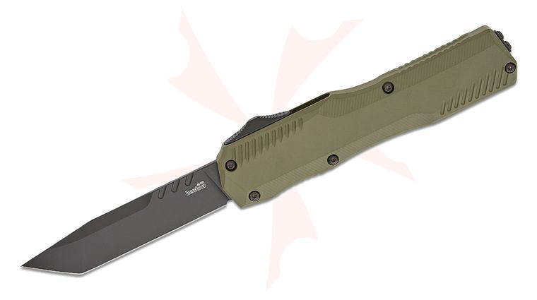 Kershaw 9000TOLBLK Matt Diskin Livewire OTF AUTO Knife 3.3 inch CPM-MagnaCut Black Tanto Blade, Olive Green Aluminum Handles, Reversible Clip