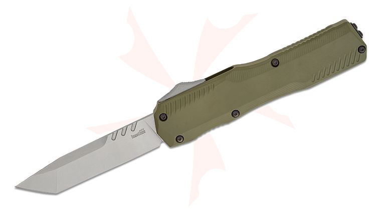 Kershaw 9000TOLSW Matt Diskin Livewire OTF AUTO Knife 3.3 inch CPM-MagnaCut Stonewashed Tanto Blade, Olive Green Aluminum Handles, Reversible Clip
