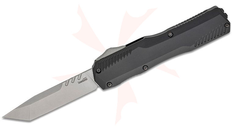 Kershaw 9000TSW Matt Diskin Livewire OTF AUTO Knife 3.3 inch CPM-MagnaCut Stonewashed Tanto Blade, Black Aluminum Handles, Reversible Clip