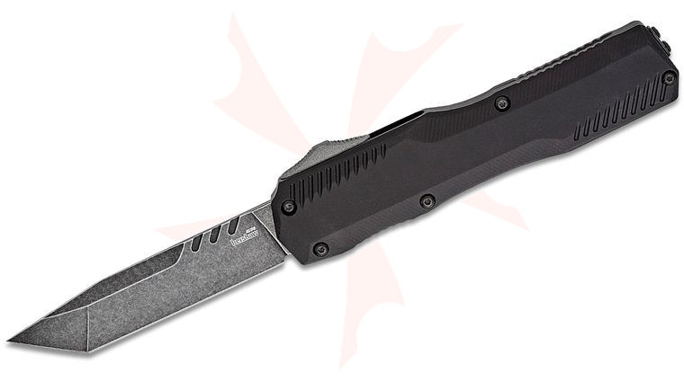 Kershaw 9000T Matt Diskin Livewire OTF AUTO Knife 3.3 inch CPM-MagnaCut BlackWashed Tanto Blade, Black Aluminum Handles, Reversible Clip