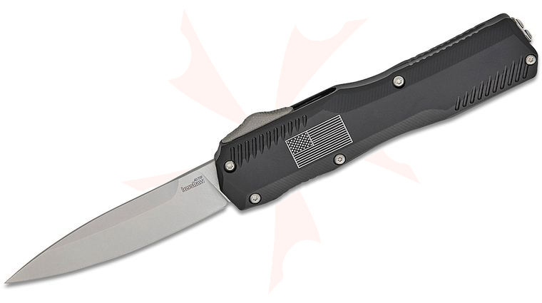 Kershaw 9000USA Matt Diskin Commemorative Livewire OTF AUTO Knife 3.3 inch CPM-MagnaCut Stonewashed Spear Point Blade,  inchAmerican Flag inch Black Aluminum Handles, Reversible Clip