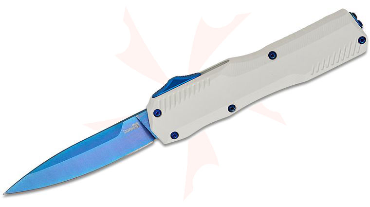Kershaw 9000WBLU Matt Diskin Livewire OTF AUTO Knife 3.3 inch CPM-MagnaCut Blue Spear Point Blade, White Cerakote Aluminum Handles, Reversible Clip