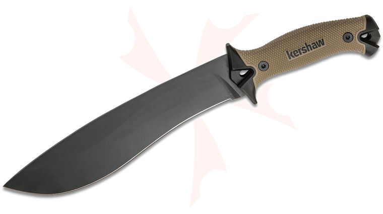 Kershaw 1077TAN Camp 10 Fixed 10 inch 65Mn Carbon Steel Blade, Tan Rubber Handles, GRN Sheath