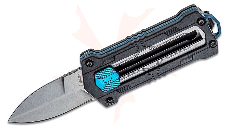 Kershaw 1190 Jens Anso Kapsule Sliding Button Lock Manual OTF Knife 1.9 inch Stonewashed Spear Point Blade, Black GFN Handles