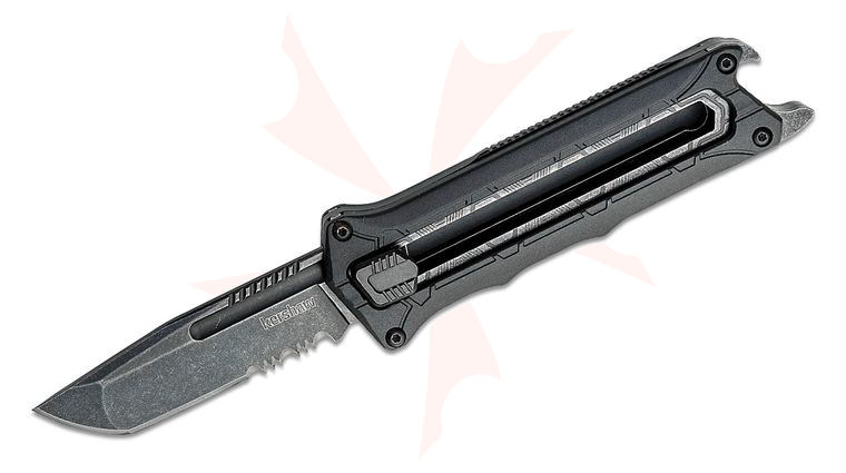 Kershaw 1195 Interstellar Manual OTF Knife 2.7 inch BlackWashed Tanto Combo Blade, Black GFN Handles