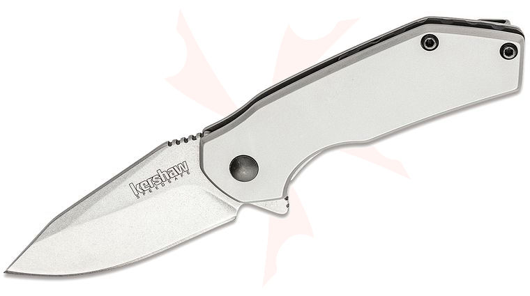 Kershaw 1375 Valve Assisted Flipper Knife 2.25 inch Stonewashed Drop Point Blade, Stainless Steel Handles