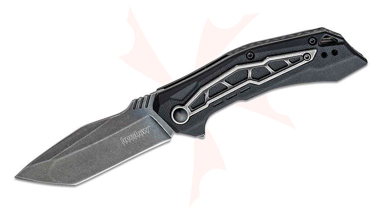 Kershaw Starter Series 1376 Flatbed Assisted Flipper Knife 3.125 inch BlackWashed Tanto Blade, Black GFN Handles with BlackWash Steel Inlay
