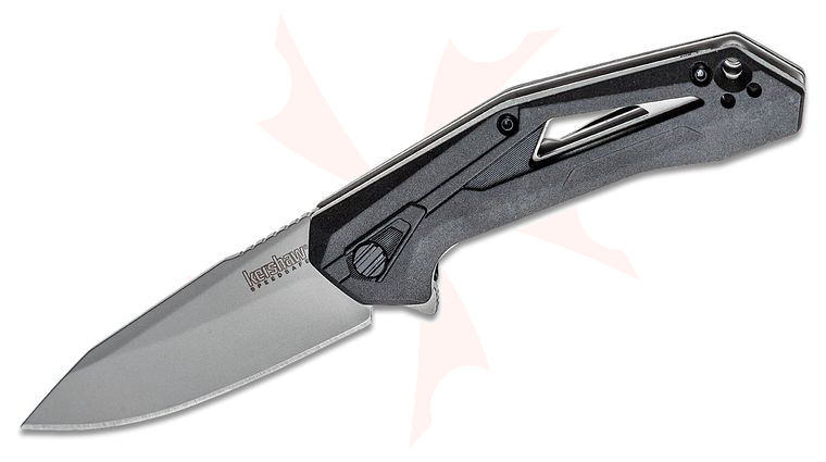 Kershaw 1385 Airlock Assisted Flipper Knife 3 inch Bead Blasted Drop Point Blade, Black GRN Handles