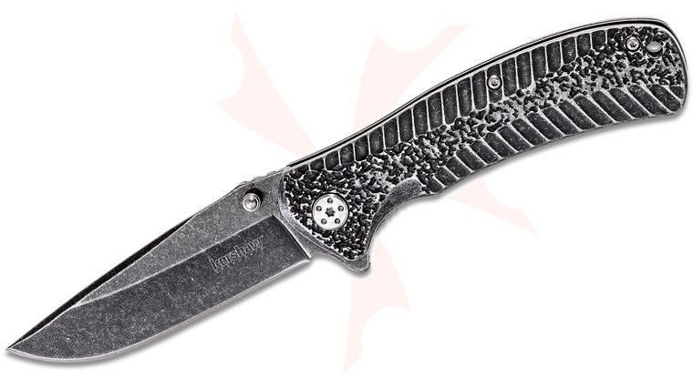 Kershaw 1301BW Starter Assisted Flipper Knife 3.4 inch Blackwash Plain Blade, Stainless Steel Handles
