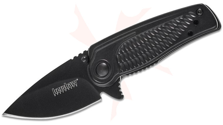 Kershaw 1313BLK Spoke Assisted Flipper Knife 2 inch Black Plain Blade, Stainless Steel Handles