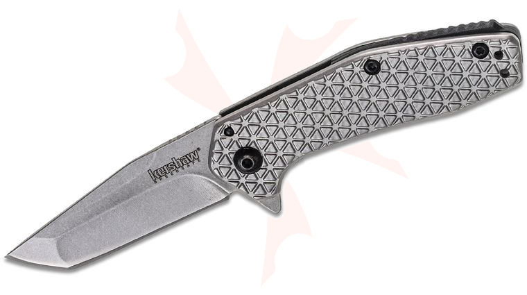 Kershaw 1324 Cathode Assisted Flipper Knife 2.25 inch Stonewashed Tanto Blade, Stainless Steel Handles