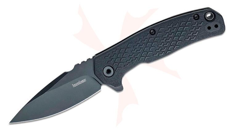 Kershaw 1407 Conduit Assisted Flipper Knife 2.9 inch Black Oxide Spear Point Blade, Black Glass-Reinforced Nylon Handles, Reversible Clip