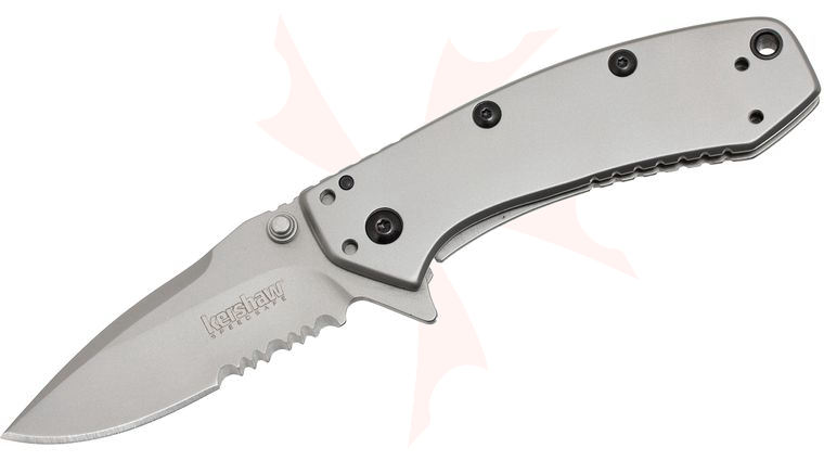 Kershaw 1555ST Cryo Assisted Flipper Knife 2.75 inch Bead Blasted Combo Blade and Stainless Steel Handles