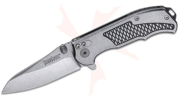 Kershaw 1558 Hinderer Agile Assisted Flipper Knife 2.75 inch Stonewashed Drop Point Blade, Stainless Steel Handles