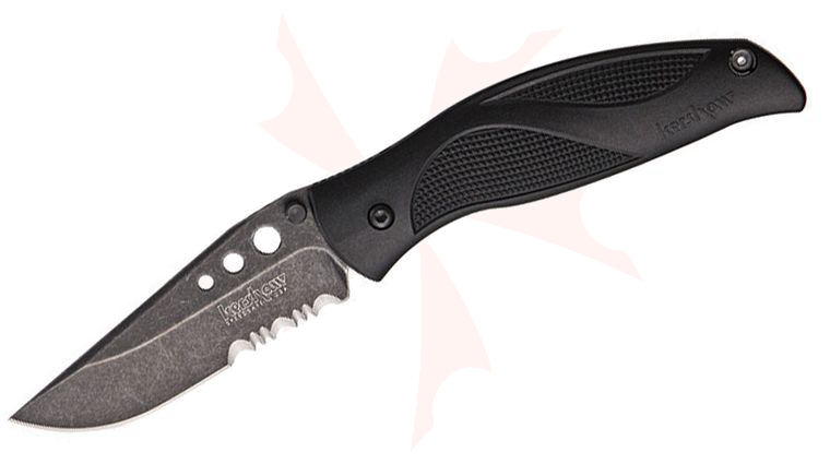 Kershaw 1560BWST Whirlwind Assisted Folding Knife 3-1/4 inch Blackwash Combo Blade, Polyimide Handles