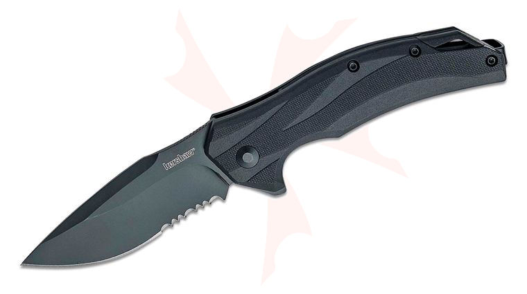 Kershaw 1645BLKST Lateral Assisted Flipper Knife 3.1 inch Black Drop Point Combo Blade, Black Glass-Reinforced Nylon Handles, Reversible Bayonet Clip