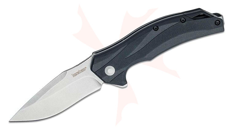 Kershaw 1645 Lateral Assisted Flipper Knife 3.1 inch Stonewashed Drop Point Plain Blade, Black Glass-Reinforced Nylon Handles, Reversible Bayonet Clip