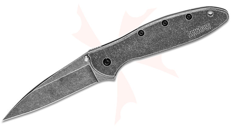 Kershaw 1660BLKW Ken Onion Leek Assisted Flipper Knife 3 inch Blackwash Plain Blade, Stainless Steel Handles