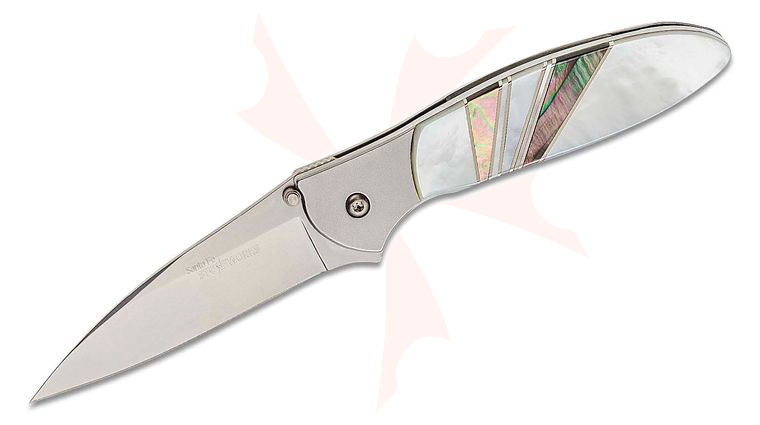 Kershaw 1660BPEARL Ken Onion Leek by Santa Fe Stoneworks Assisted Flipper Knife 3 inch Bead Blast Plain Blade, Stainless Steel Handles, Striped Mother of Pearl Onlays
