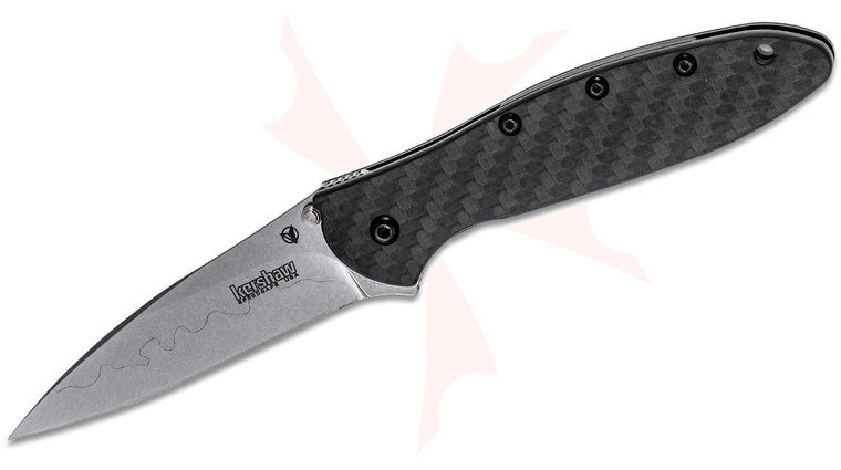 Kershaw Limited Run Ken Onion Leek Assisted Flipper Knife 3 inch Stonewashed Composite Wharncliffe Blade, Carbon Fiber Handles