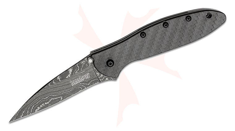 Kershaw 1660CFDAM Ken Onion Leek Assisted Flipper Knife 3 inch Damascus Blade, Carbon Fiber Handles
